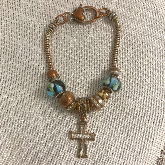 Bead and Cross Charm Bracelet - Picture 1 of 4